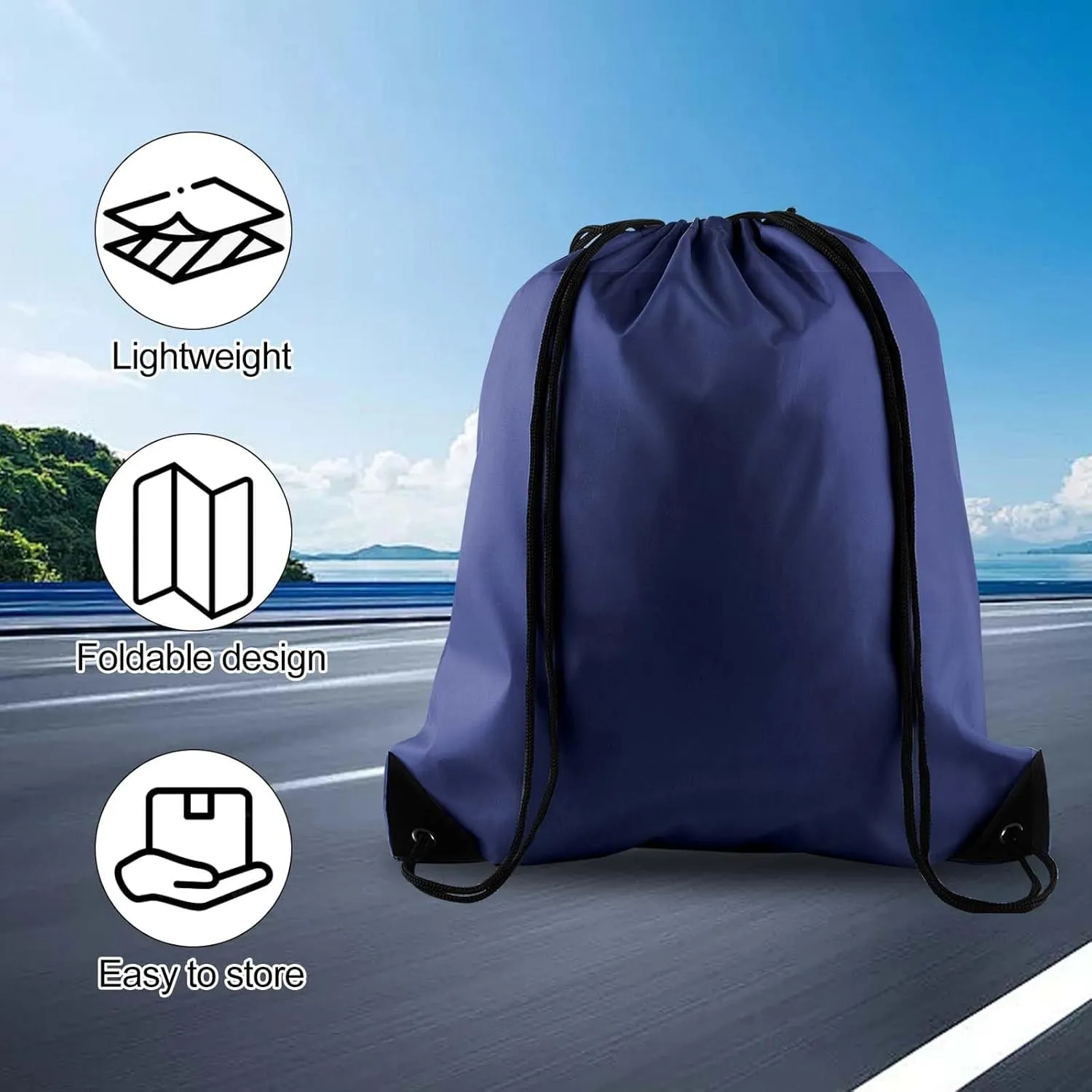PLULON 15 Pcs Navy Blue Drawstring Bags Drawstring Backpack Bulk, String Backpack Cinch Sack Sport Gym Backpack Bags for Yoga Traveling Outdoor Sports
