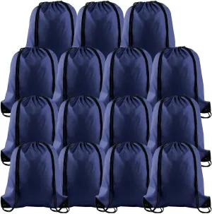 PLULON 15 Pcs Navy Blue Drawstring Bags Drawstring Backpack Bulk, String Backpack Cinch Sack Sport Gym Backpack Bags for Yoga Traveling Outdoor Sports