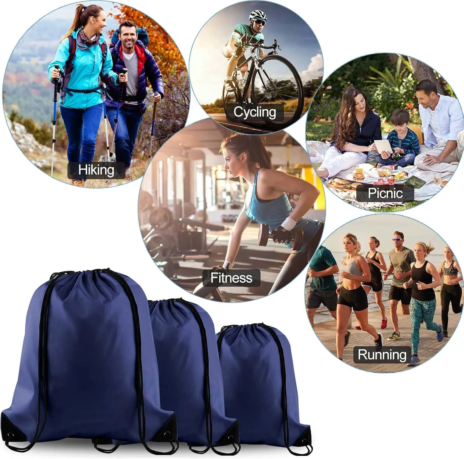PLULON 15 Pcs Navy Blue Drawstring Bags Drawstring Backpack Bulk, String Backpack Cinch Sack Sport Gym Backpack Bags for Yoga Traveling Outdoor Sports