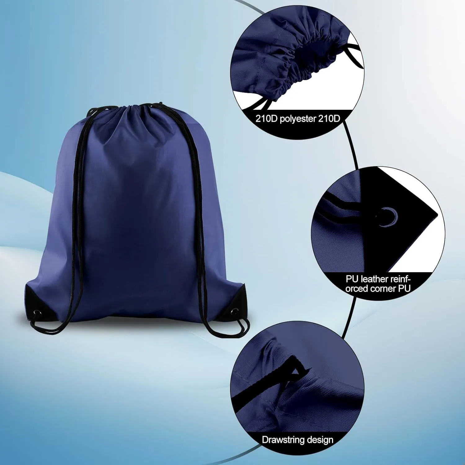 PLULON 15 Pcs Navy Blue Drawstring Bags Drawstring Backpack Bulk, String Backpack Cinch Sack Sport Gym Backpack Bags for Yoga Traveling Outdoor Sports