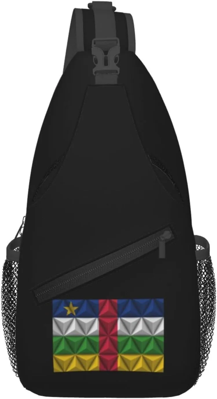Polygonal Effect Flag of Central African Republic Crossbody Bags For Women Men Chest Backpack Gym Shoulder Bag Travel Outdoor Sports Casual Crossbody Bags