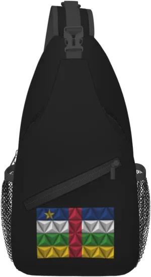 Polygonal Effect Flag of Central African Republic Crossbody Bags For Women Men Chest Backpack Gym Shoulder Bag Travel Outdoor Sports Casual Crossbody Bags