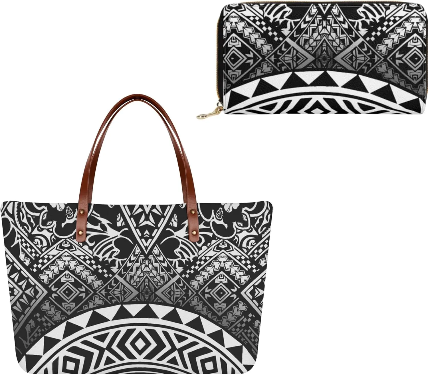 Polynesian Handbag and purse Set Big Women's Shoulder Bag Custom PU leather purse and purse 2 pieces for girls