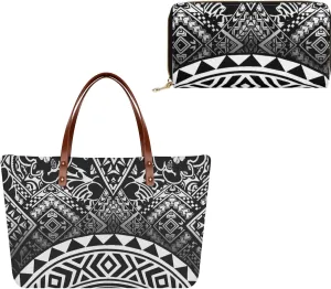Polynesian Handbag and purse Set Big Women's Shoulder Bag Custom PU leather purse and purse 2 pieces for girls