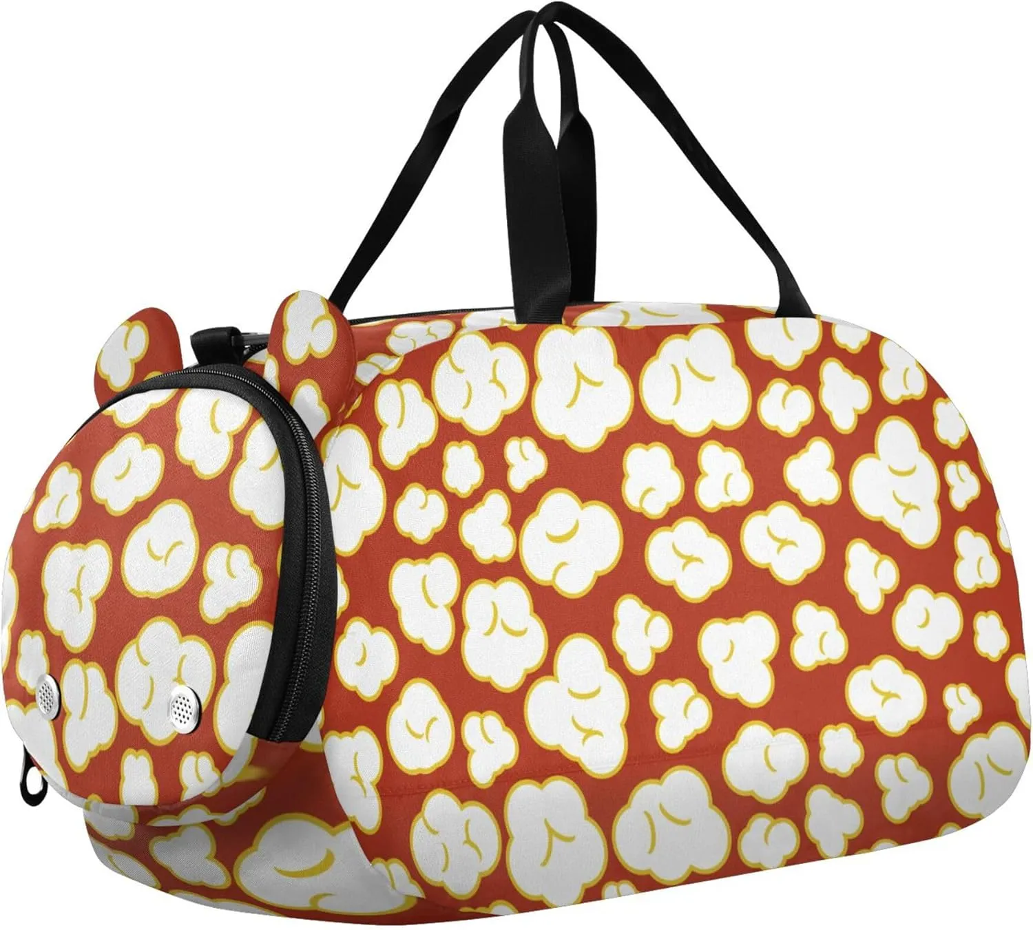 Popcorn Red Pattern Sports Duffle Bag for Girls Boys, Gym Bag with Shoe Compartment, Kids Travel Overnight Weekender Shoulder Bag