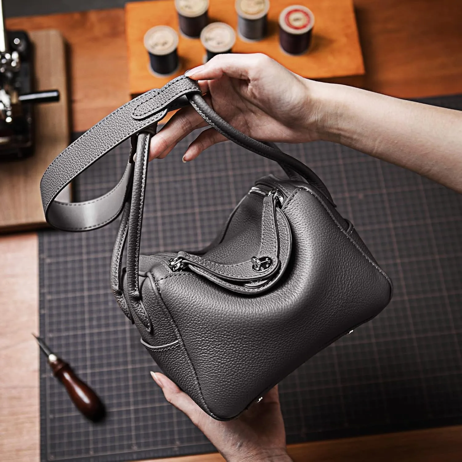 POPSEWING DIY Bag Kit LD Luxury Tote Bags for Women, Unique Gifts for Girlfriend, Romantic Leather Shoulder Bag Kit, DIY Handmade Crossbody Bag for Personalized Gifts (Large, Pink)