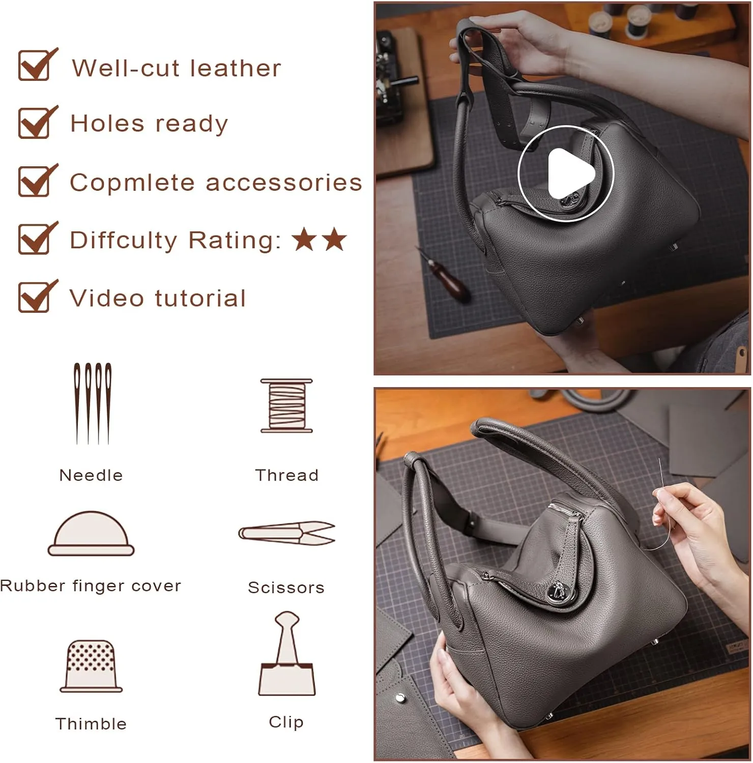 POPSEWING DIY Bag Kit LD Luxury Tote Bags for Women, Unique Gifts for Girlfriend, Romantic Leather Shoulder Bag Kit, DIY Handmade Crossbody Bag for Personalized Gifts (Large, Pink)