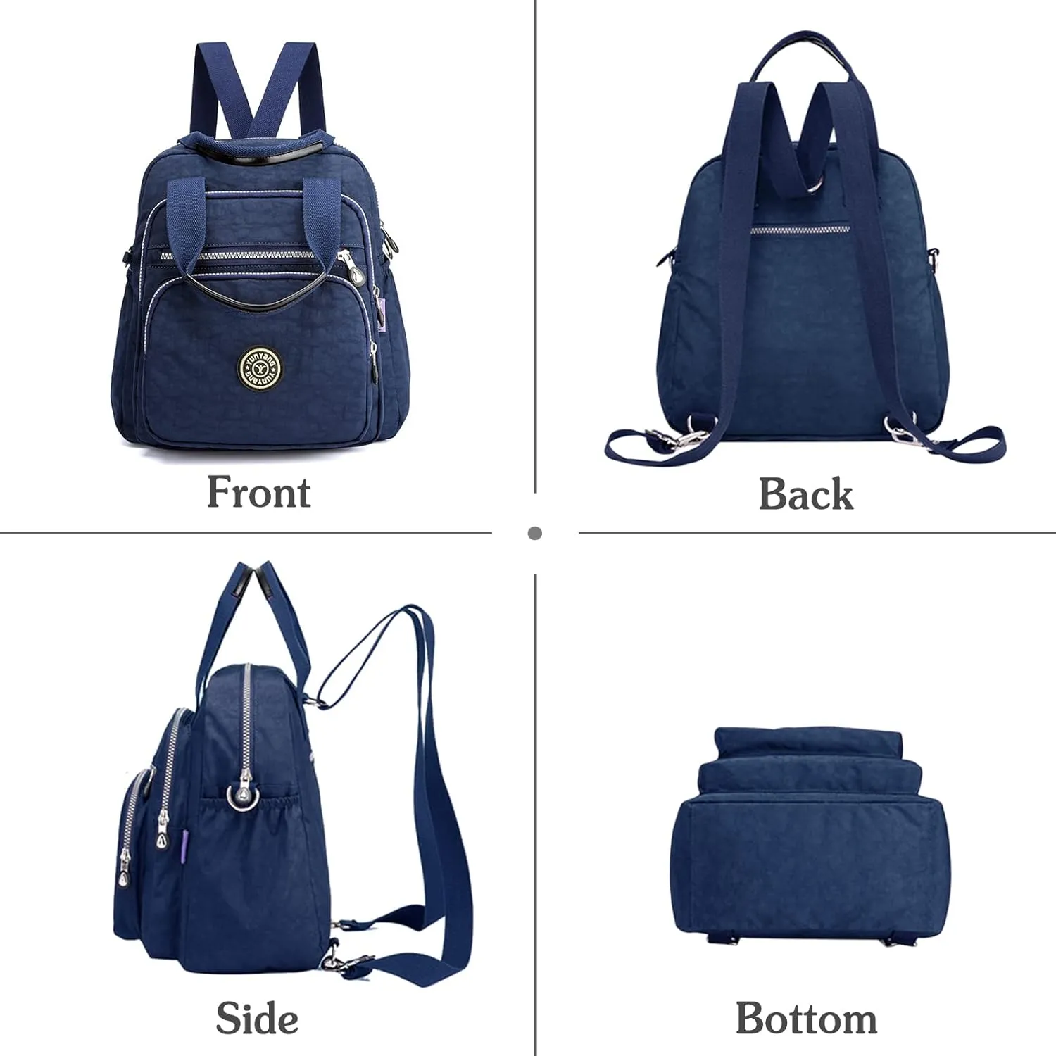 PORRASSO Casual Backpack Women Shoulder Bag Ladies Crossbody Bag Nylon Handbag Daypack for Work Travel Daily Use Navy Blue