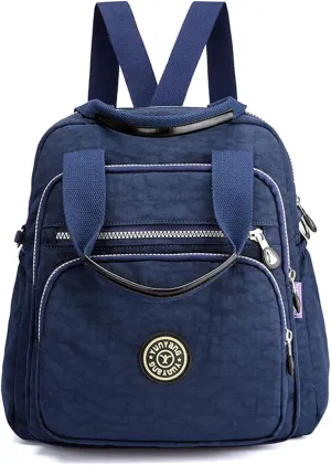 PORRASSO Casual Backpack Women Shoulder Bag Ladies Crossbody Bag Nylon Handbag Daypack for Work Travel Daily Use Navy Blue
