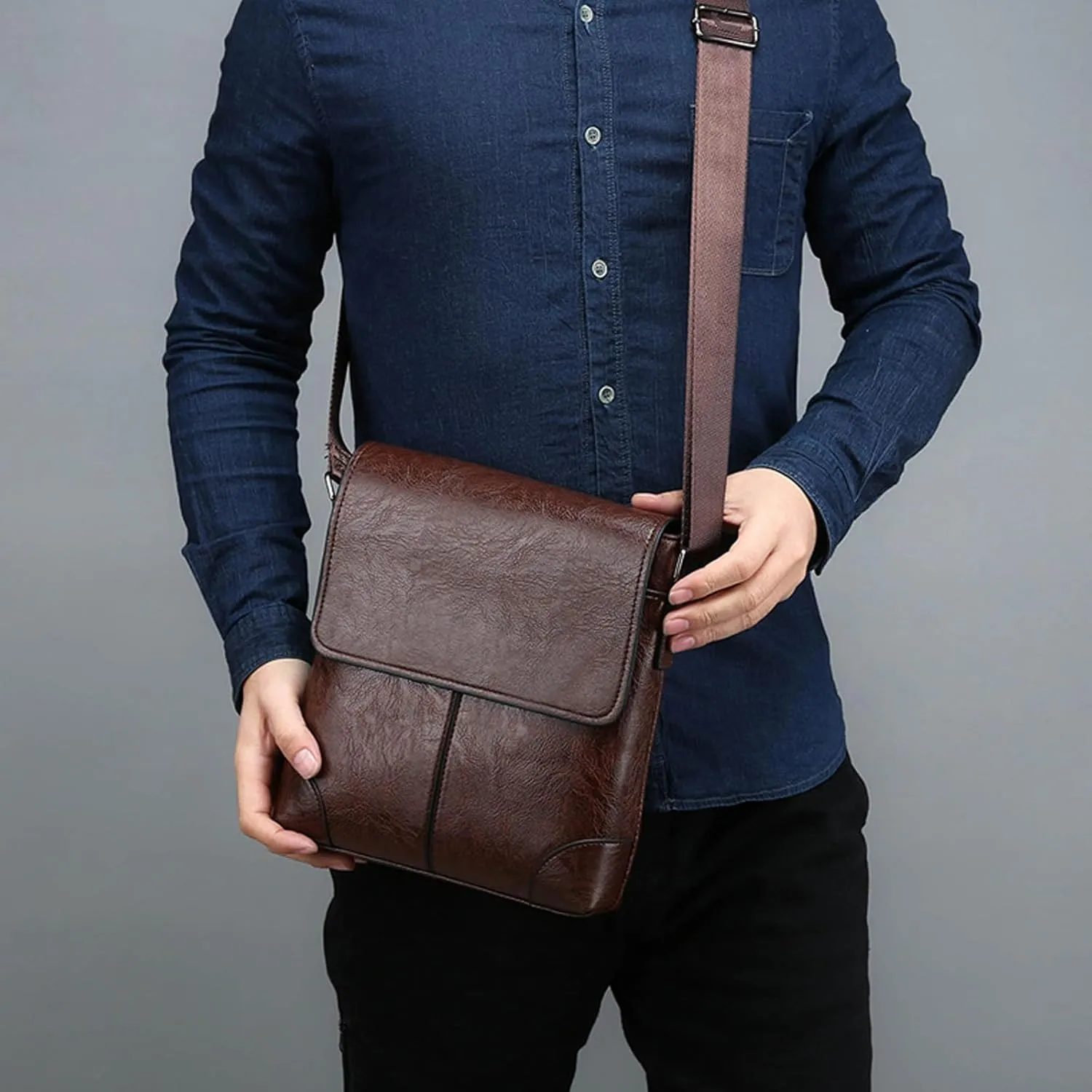 PORT&LOTUS Messenger Bags for Men - Small PU Leather Crossbody Bags