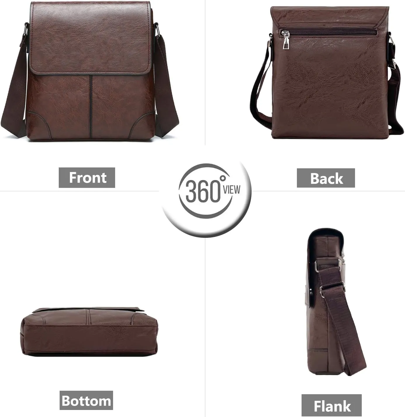 PORT&LOTUS Messenger Bags for Men - Small PU Leather Crossbody Bags