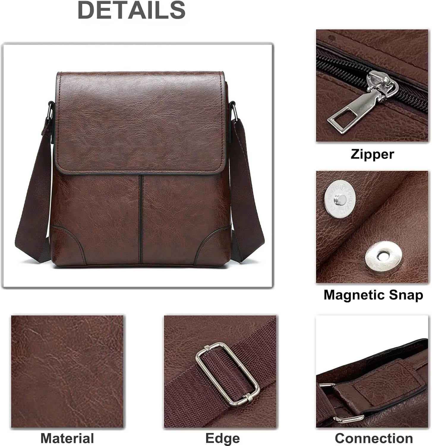 PORT&LOTUS Messenger Bags for Men - Small PU Leather Crossbody Bags