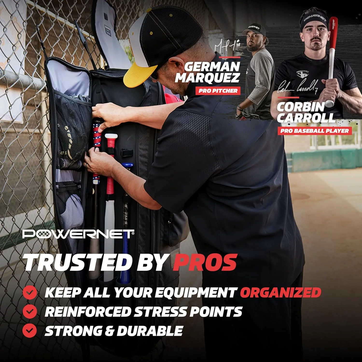 PowerNet Baseball Bag, Travel Bag for Softball Baseball Accessories & Baseball Gear, Fits Baseball Glove, Bat, Helmet, Batting Gloves & Catchers Gear