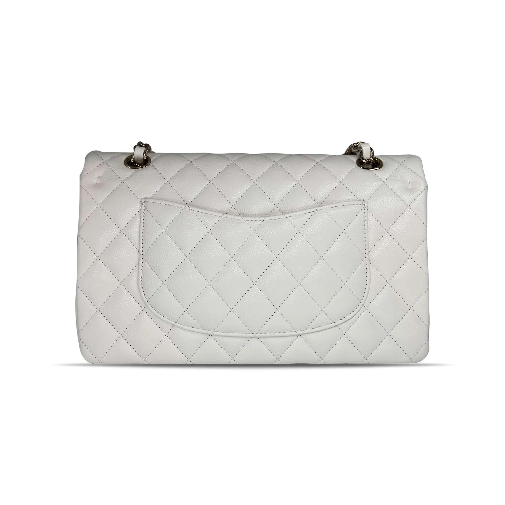 Pre owned Chanel optic white caviar leather double flap closure designer bag