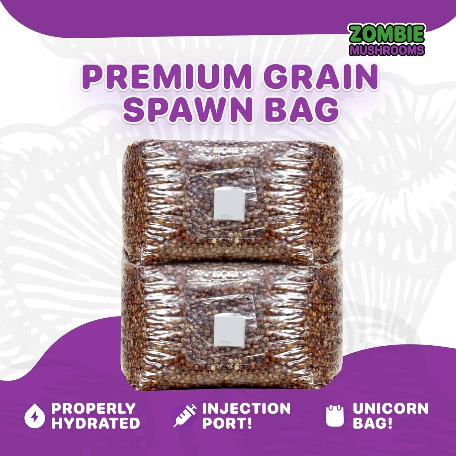 Premium 3lb Grain Spawn Bag x2-100% Sterile, Hydrated Grains with Self-Healing Injection Port, 0.2 Micron Patch for Growing Mushroom- Ready to Use (6lbs)