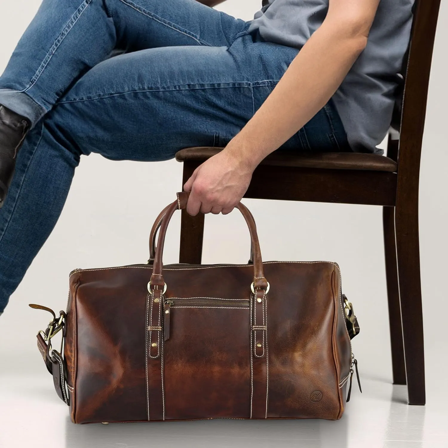 Premium Full-Grain Leather Duffle Bag for Men & Women | 20-Inch Handcrafted TSA Approved Carry-On Weekender Travel Bag with Multiple Pockets & Compartments by Northridge Leather (Antique Brown)