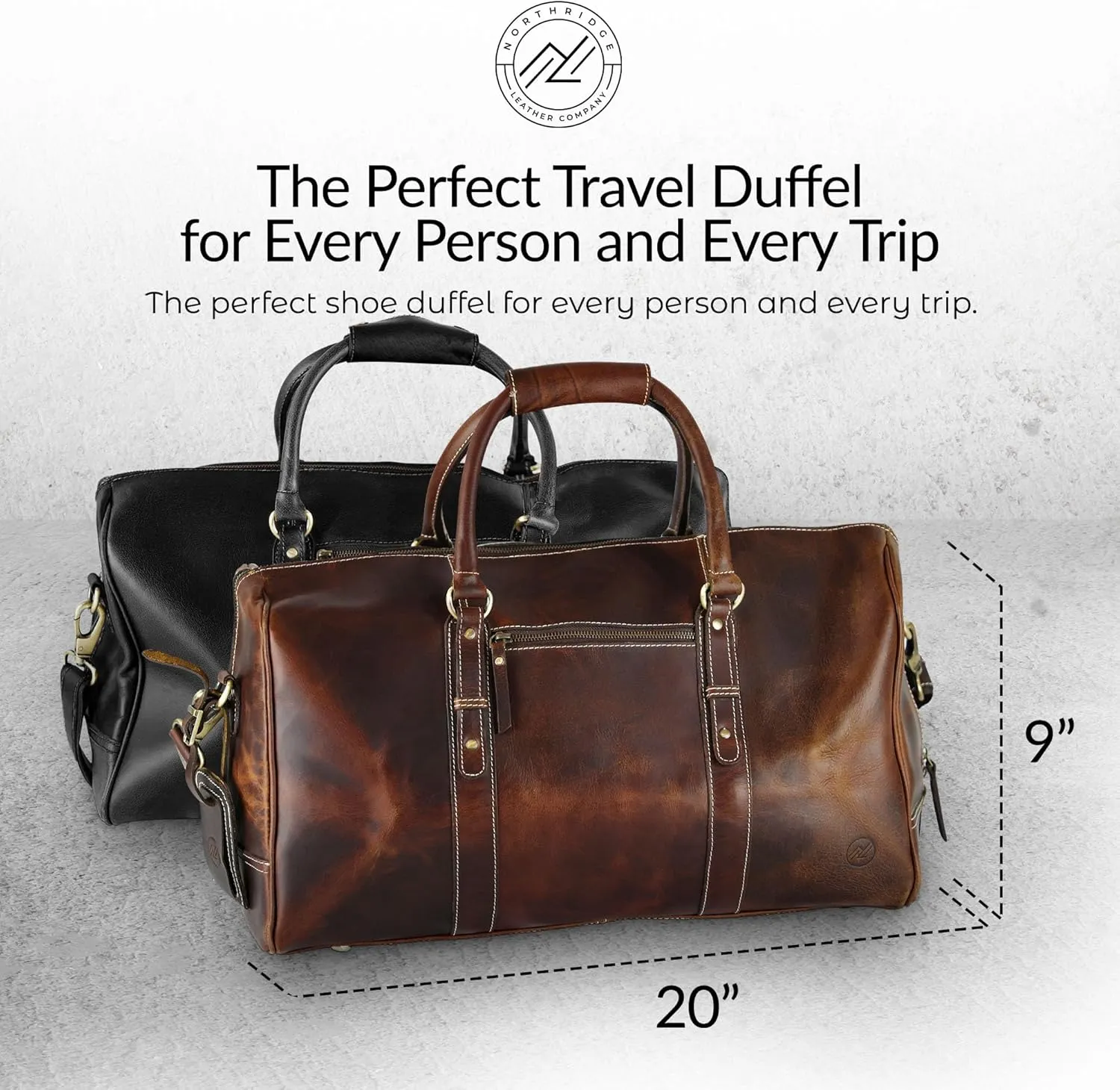 Premium Full-Grain Leather Duffle Bag for Men & Women | 20-Inch Handcrafted TSA Approved Carry-On Weekender Travel Bag with Multiple Pockets & Compartments by Northridge Leather (Antique Brown)