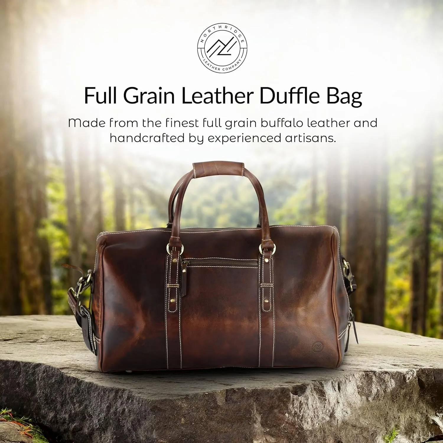 Premium Full-Grain Leather Duffle Bag for Men & Women | 20-Inch Handcrafted TSA Approved Carry-On Weekender Travel Bag with Multiple Pockets & Compartments by Northridge Leather (Antique Brown)