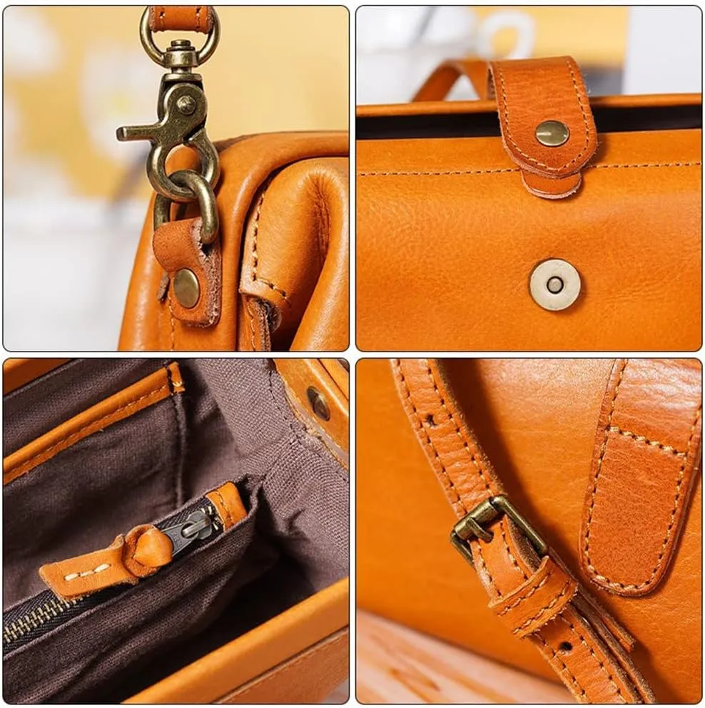 Premium Leather Retro Handmade Doctor Bag,Dr bag - retro handmade bag,Crossbody Unique Opening Small Vintage Phone Purse Handbags for Women (Black)