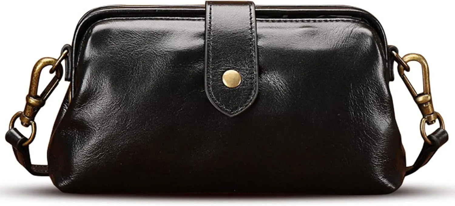 Premium Leather Retro Handmade Doctor Bag,Dr bag - retro handmade bag,Crossbody Unique Opening Small Vintage Phone Purse Handbags for Women (Black)