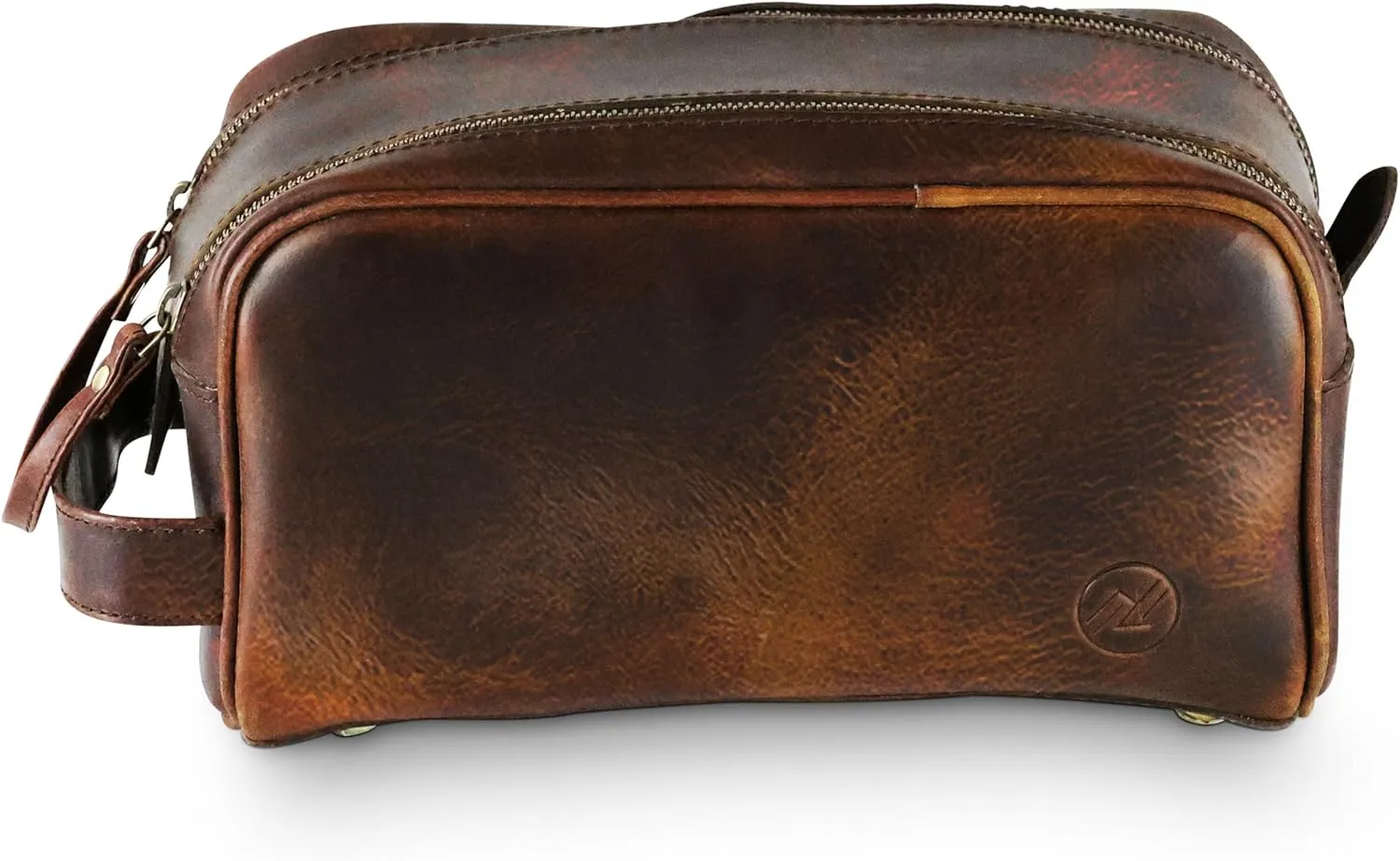 Premium Leather Toiletry Bag For Men - Travel Bag, Shaving Kit Bag & Toiletry Organizer - Full Grain Leather (Single Zip, Antique)
