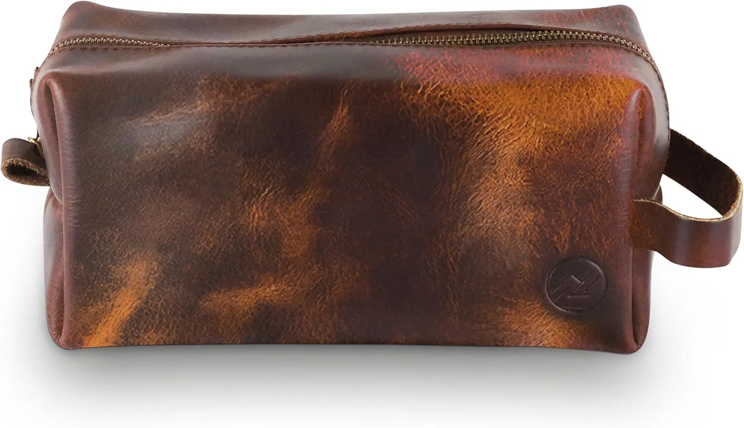 Premium Leather Toiletry Bag For Men - Travel Bag, Shaving Kit Bag & Toiletry Organizer - Full Grain Leather (Single Zip, Antique)