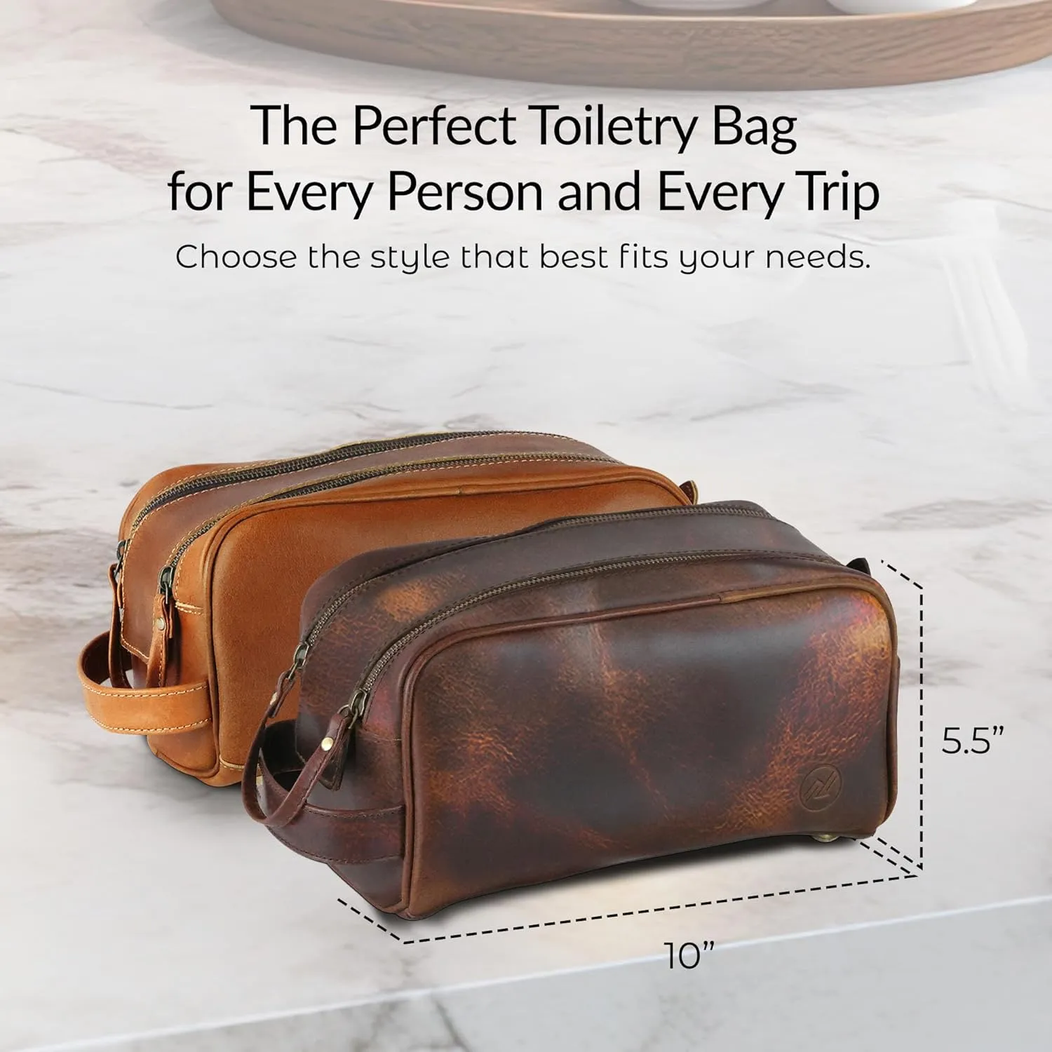 Premium Leather Toiletry Bag For Men - Travel Bag, Shaving Kit Bag & Toiletry Organizer - Full Grain Leather (Single Zip, Antique)