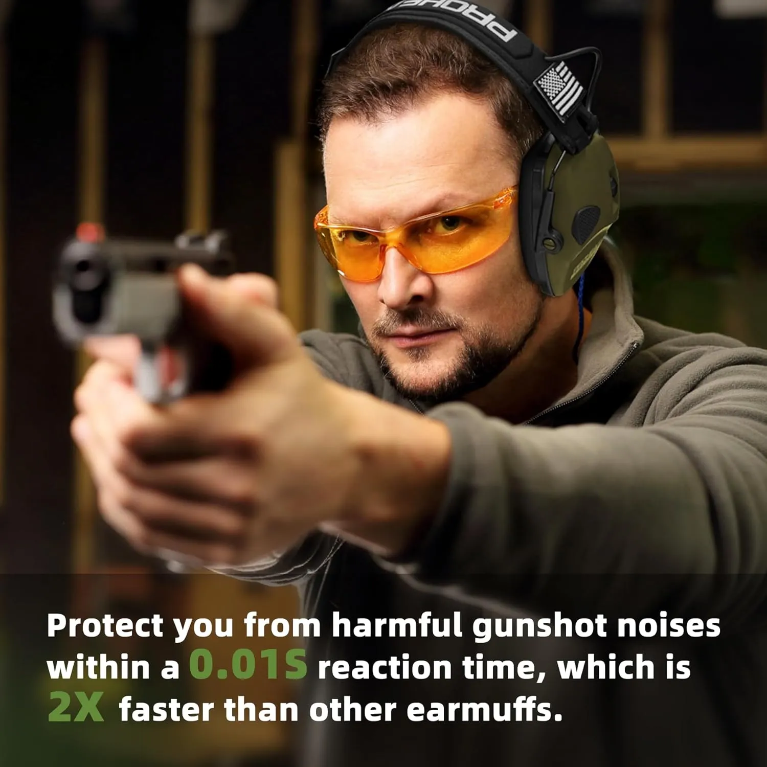 PROHEAR Electronic Ear Protection for Shooting with 4X Sound Amplification, Gun Range Hearing Protection Muffs, NRR 23dB Noise Reduction Headphones for Hunting, Green