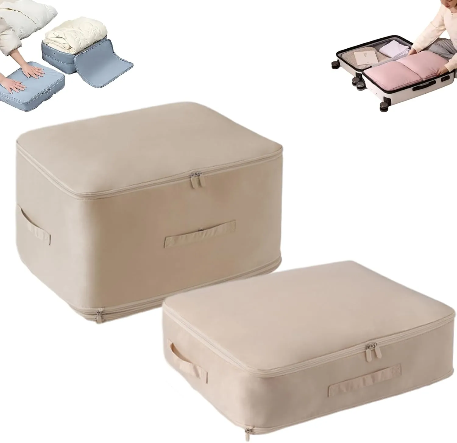 Propositionly Storage Bags, Ultra Space Saving Self Compression Organizer, Propositionly Large Capacity Portable Foldable Travel Clothes Storage Bag (Oatmeal, Medium Large)
