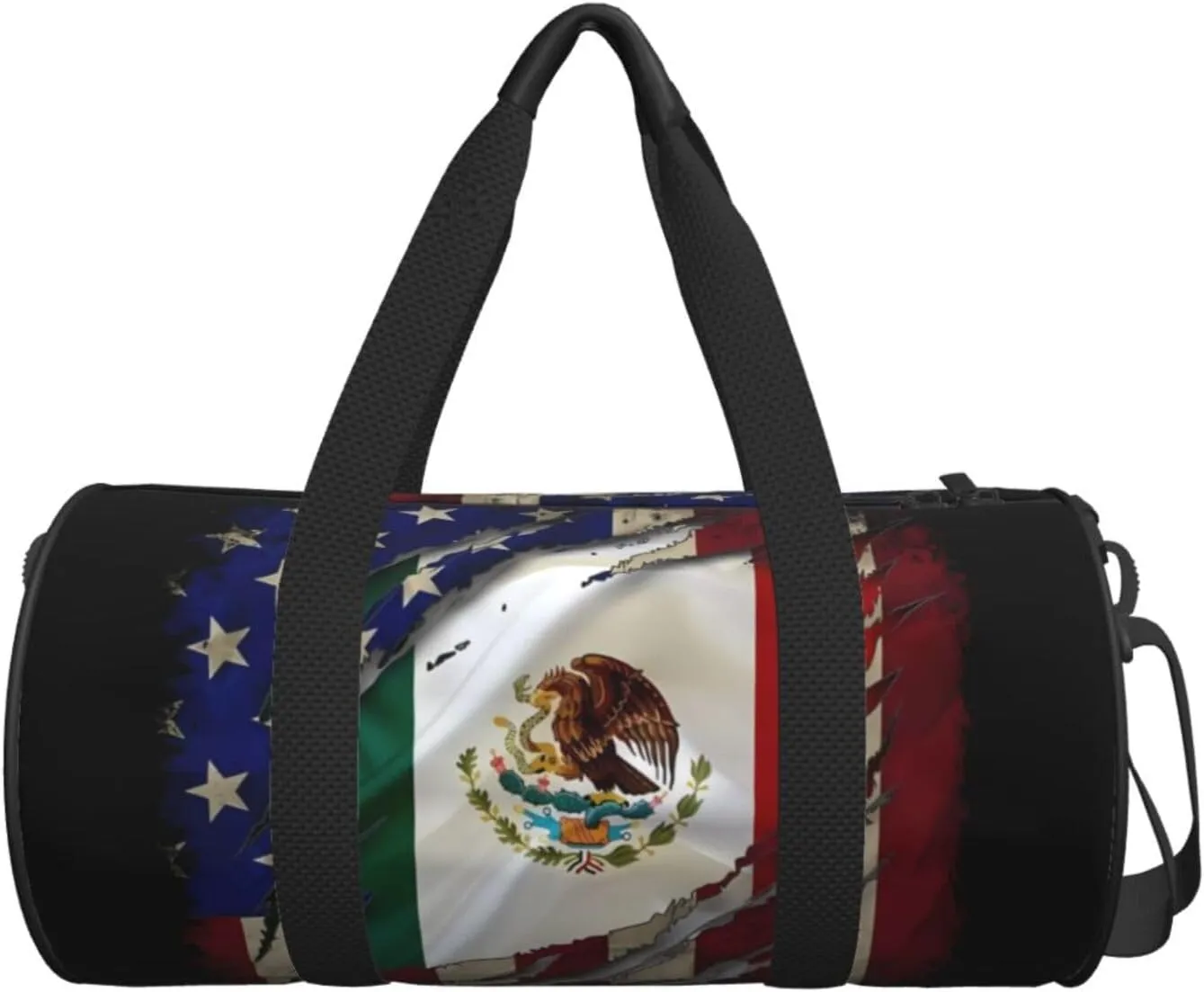 Proud Mexican American Flag Mexican Roots Round Travel Duffel Bag Large Capacity Gym Sports Bags for Hiking Vacation Trips