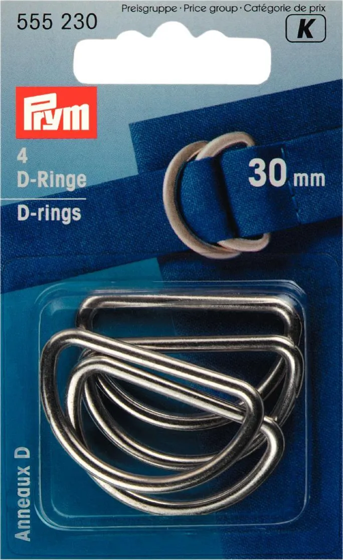 Prym 2/4 pk Welded metal D-rings for bag straps, bag making. 20/ 25 /30 /40 mm