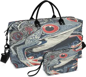 Psychedelic Frog Navy Sports Gym Bag for Women Men Travel Duffel Bag Weekend Overnight Carry on Bag with Toiletry Bag Training Handbag for Plane Hospital Workout Swimming Yoga
