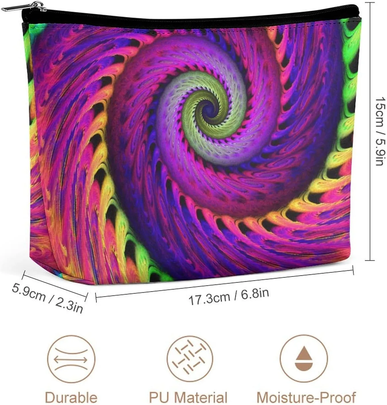 Psychedelic Spiral Makeup Bag for Women Wide-Open Cosmetic Bag Travel Cosmetic Tote Bag Abstract Pattern Toiletry Bag for Toiletry Bag Toiletries Accessories