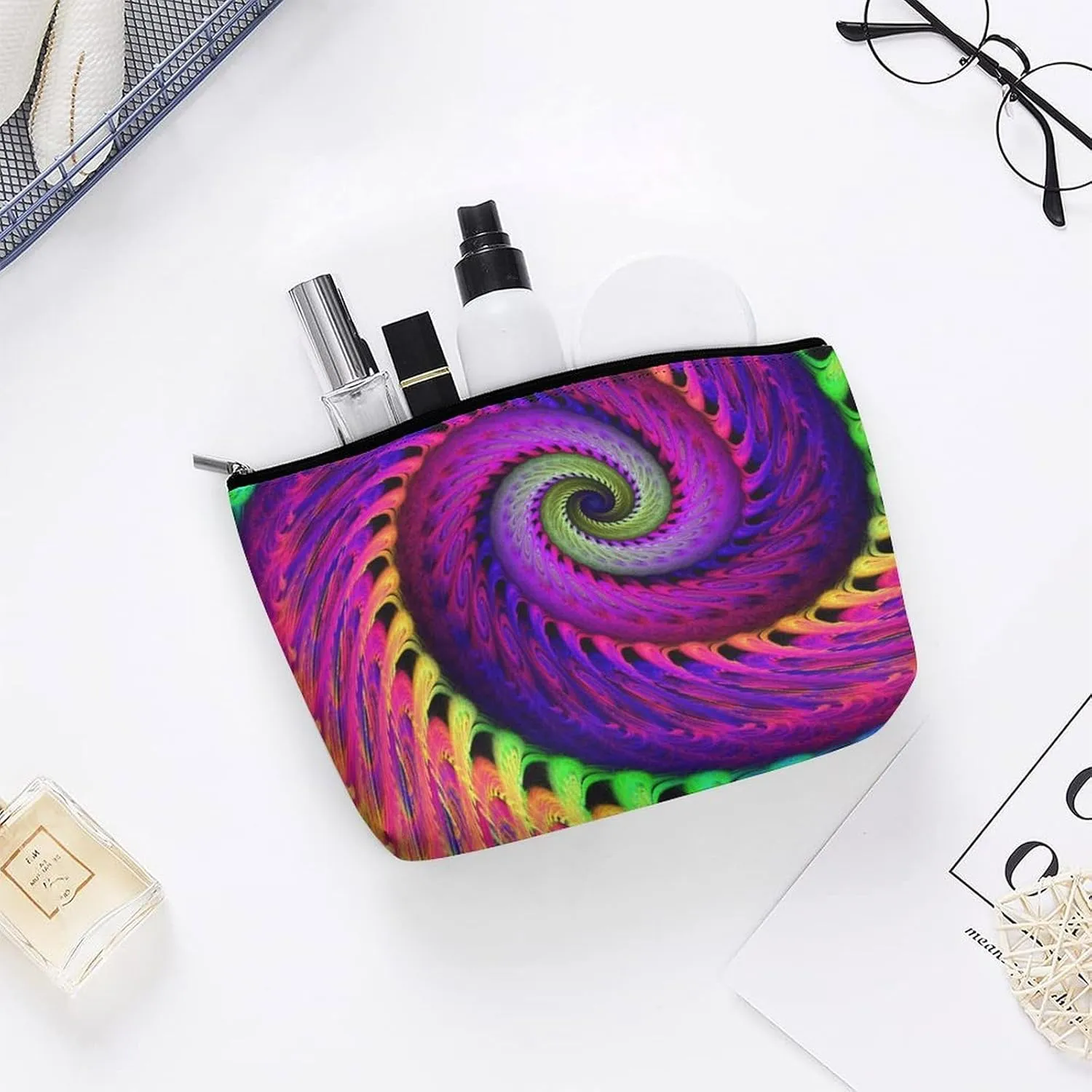 Psychedelic Spiral Makeup Bag for Women Wide-Open Cosmetic Bag Travel Cosmetic Tote Bag Abstract Pattern Toiletry Bag for Toiletry Bag Toiletries Accessories