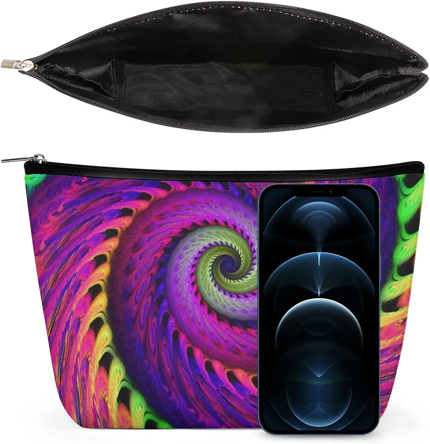 Psychedelic Spiral Makeup Bag for Women Wide-Open Cosmetic Bag Travel Cosmetic Tote Bag Abstract Pattern Toiletry Bag for Toiletry Bag Toiletries Accessories