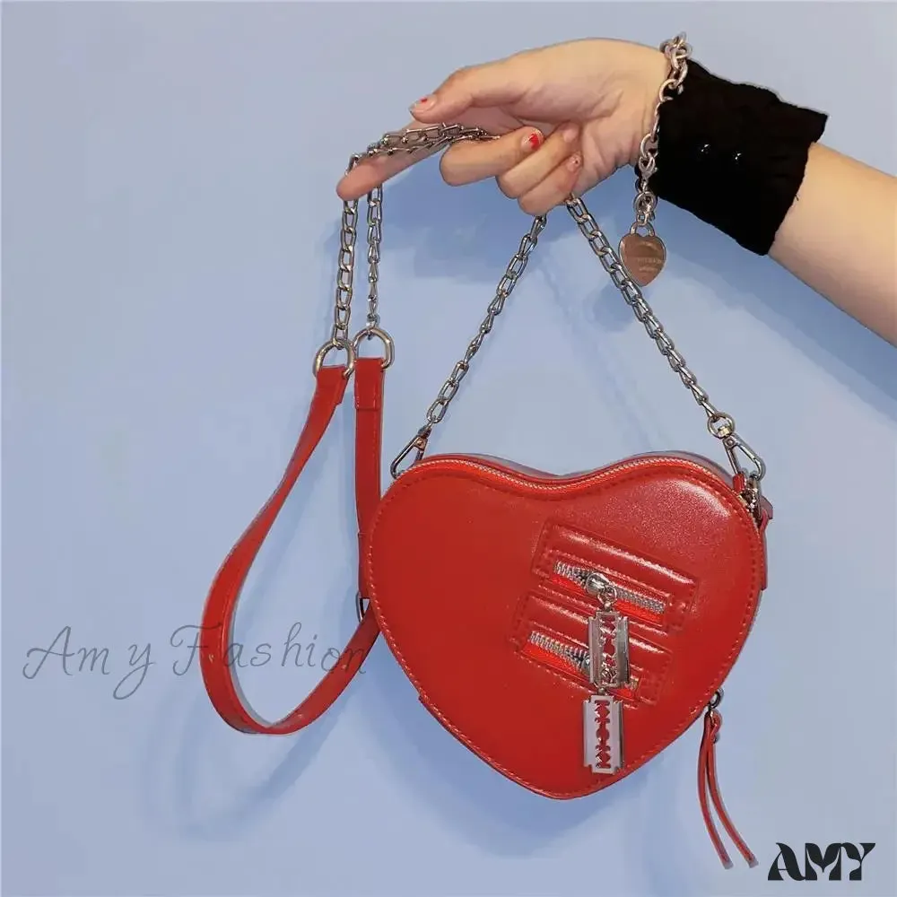 PU Heart Harajuku Leather Grunge Gothic Street Y2k Bag High Aesthetic