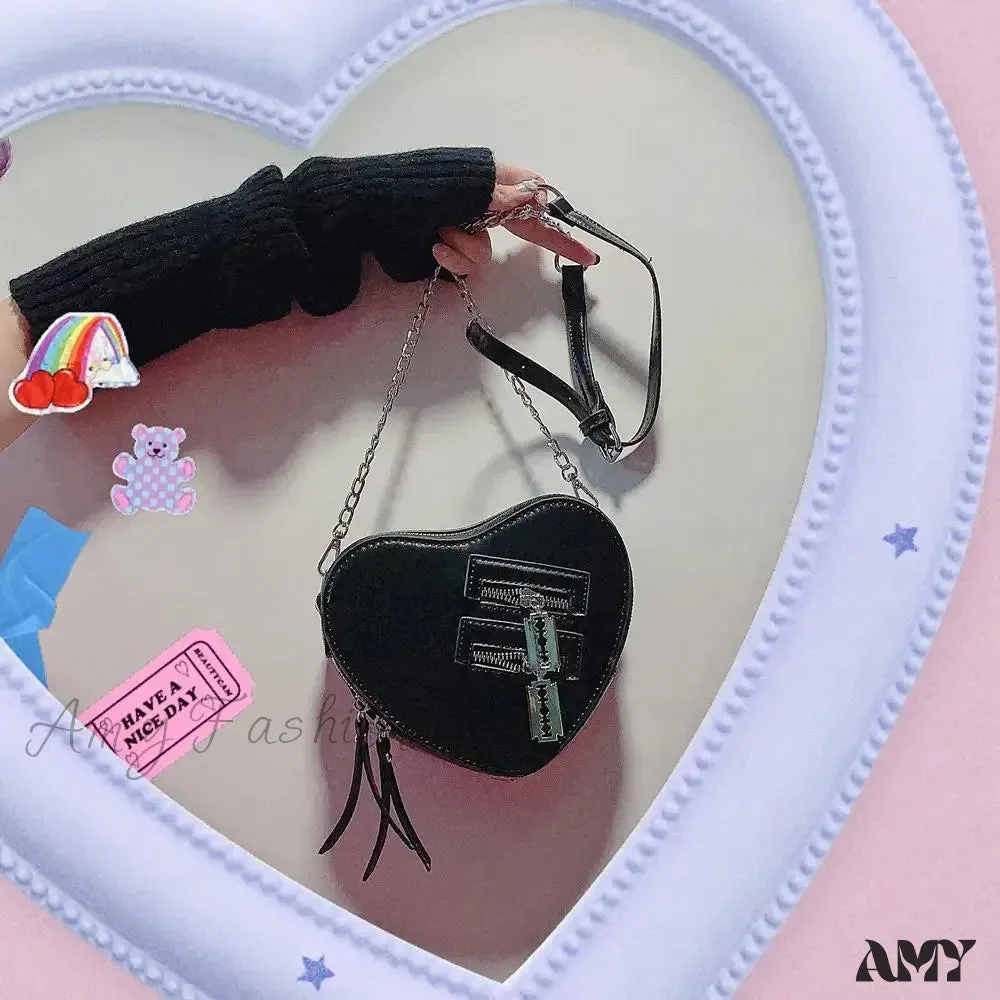 PU Heart Harajuku Leather Grunge Gothic Street Y2k Bag High Aesthetic
