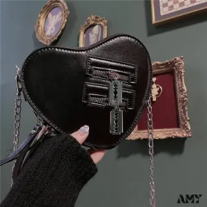 PU Heart Harajuku Leather Grunge Gothic Street Y2k Bag High Aesthetic