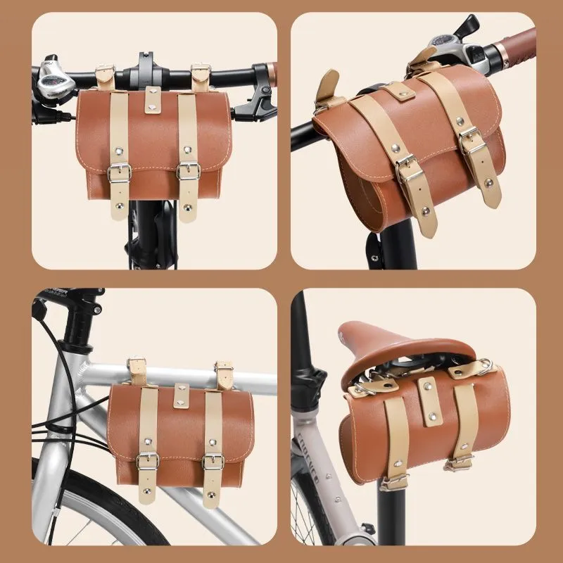 PU Leather Cycling Pouch - Retro Style for Bicycle Handlebars or Saddle