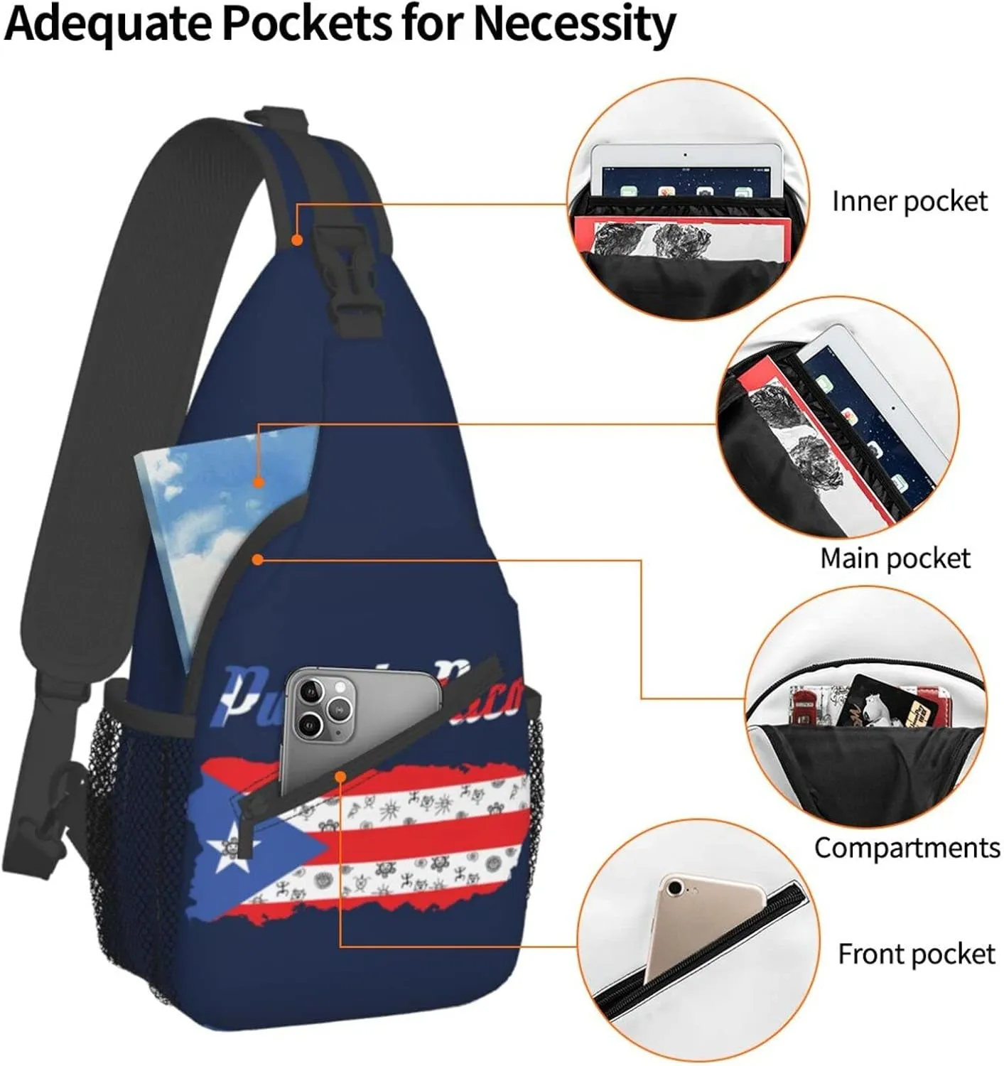 Puerto Rico Casual Daypack Bag Puerto Shoulder Bag Chest Bags Picnic Crossbody Bag Travel Hiking