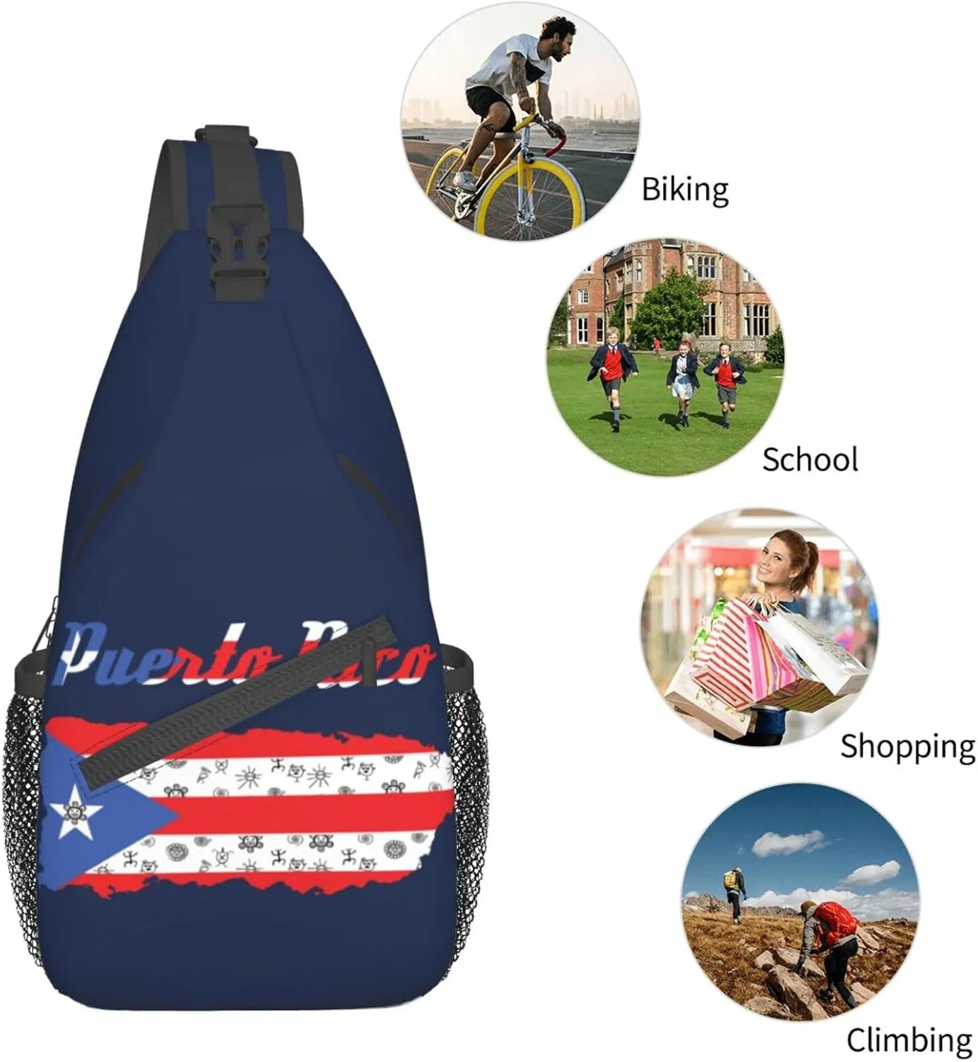 Puerto Rico Casual Daypack Bag Puerto Shoulder Bag Chest Bags Picnic Crossbody Bag Travel Hiking