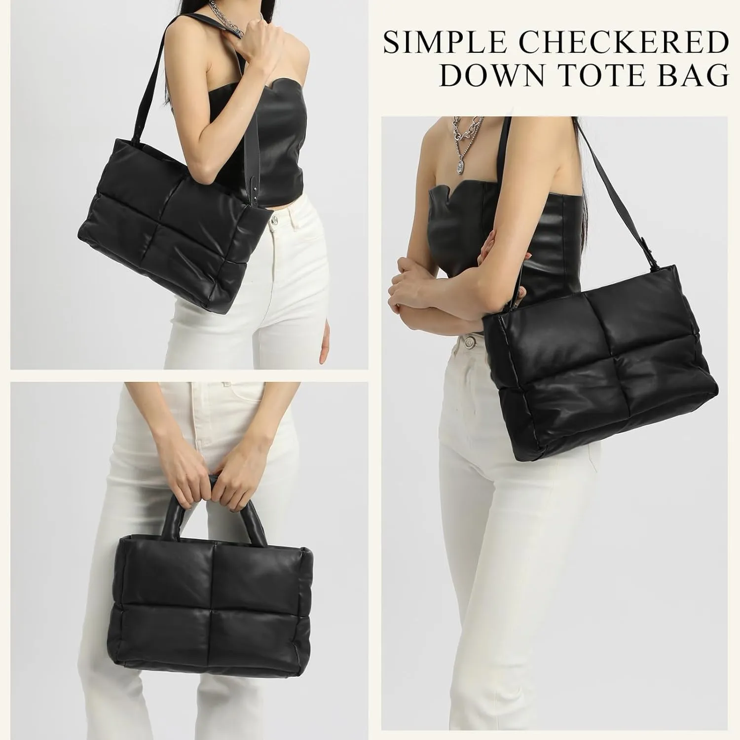 Puffy Tote Bag, Puffer Crossbody Bags for Women Light Winter Down Cotton Padded Quilted Tote Bag Shoulder Handbag