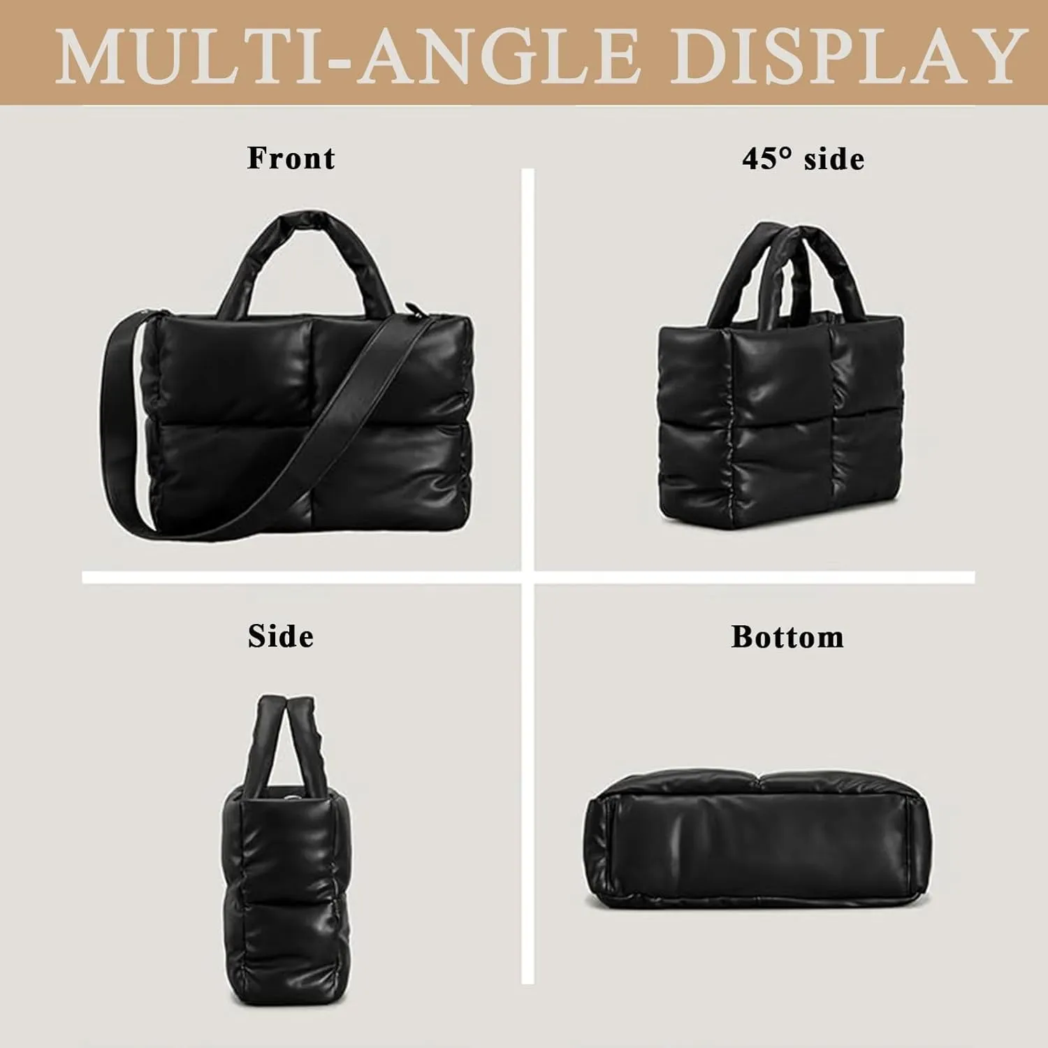 Puffy Tote Bag, Puffer Crossbody Bags for Women Light Winter Down Cotton Padded Quilted Tote Bag Shoulder Handbag