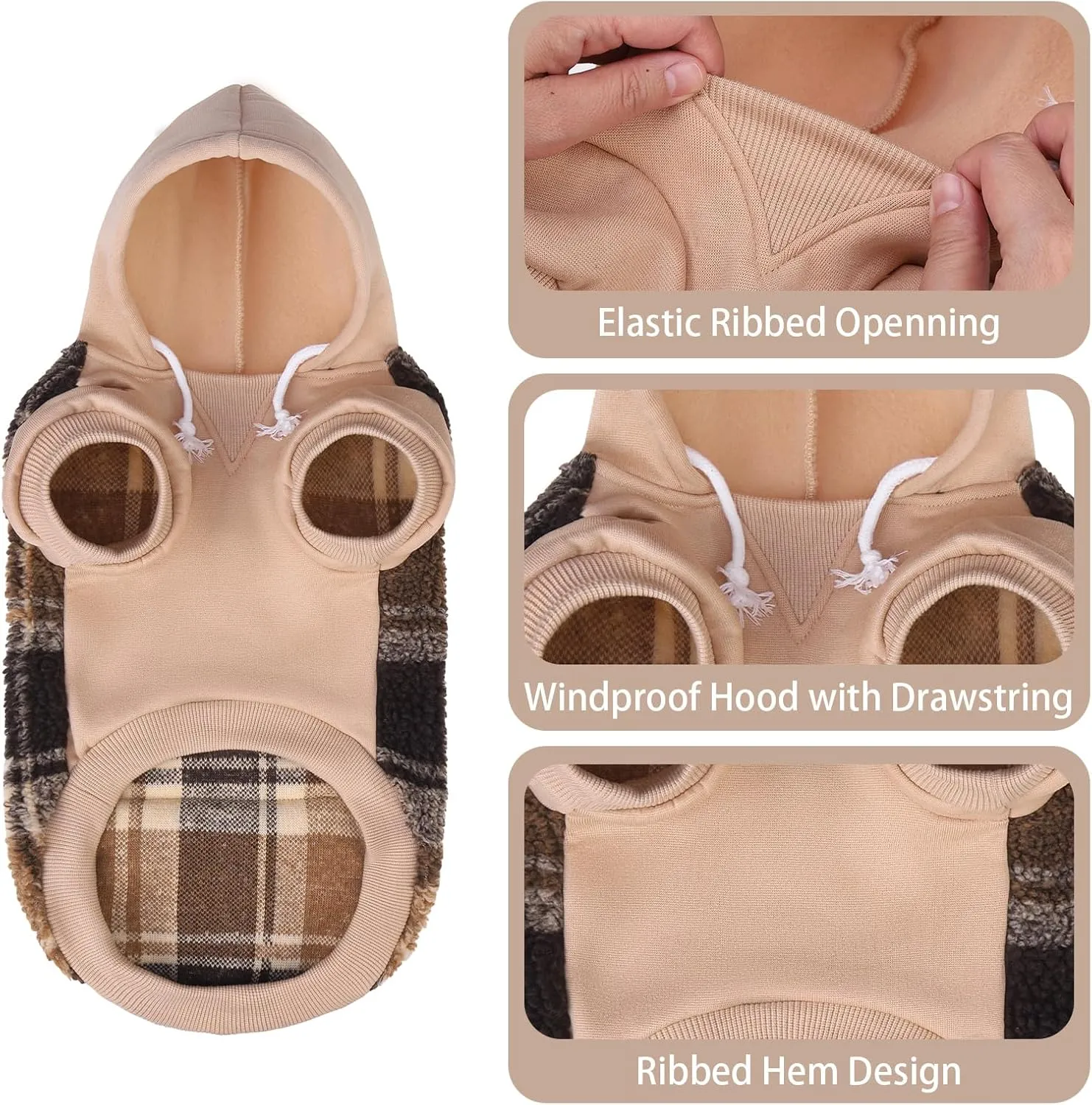 PUPTECK Dog Hoodie Puppy Sweatshirt Warm Dog Sweater Winter Clothes Cold Weather Coats for Small Medium Large Dogs, Brown, M