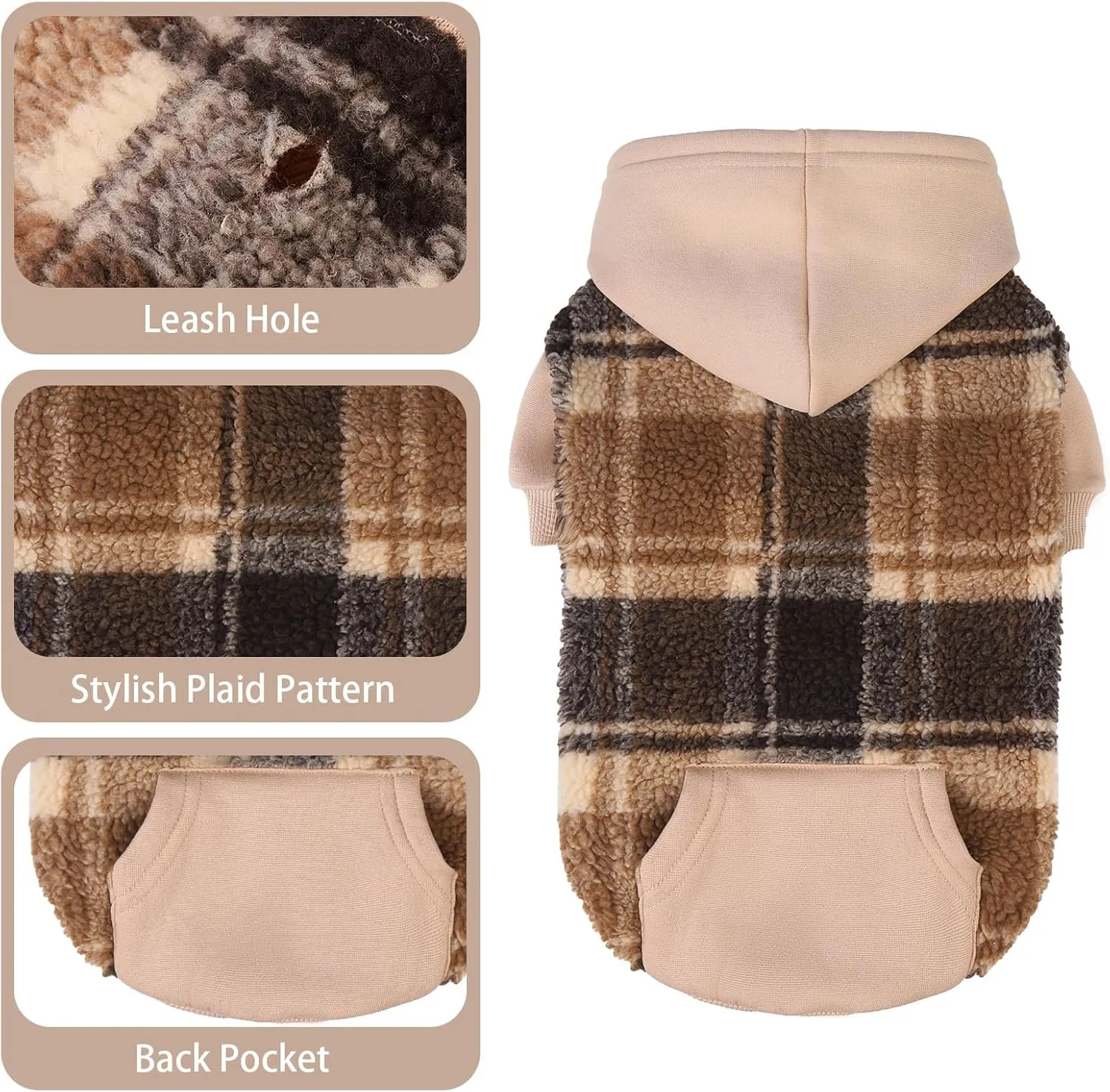 PUPTECK Dog Hoodie Puppy Sweatshirt Warm Dog Sweater Winter Clothes Cold Weather Coats for Small Medium Large Dogs, Brown, M