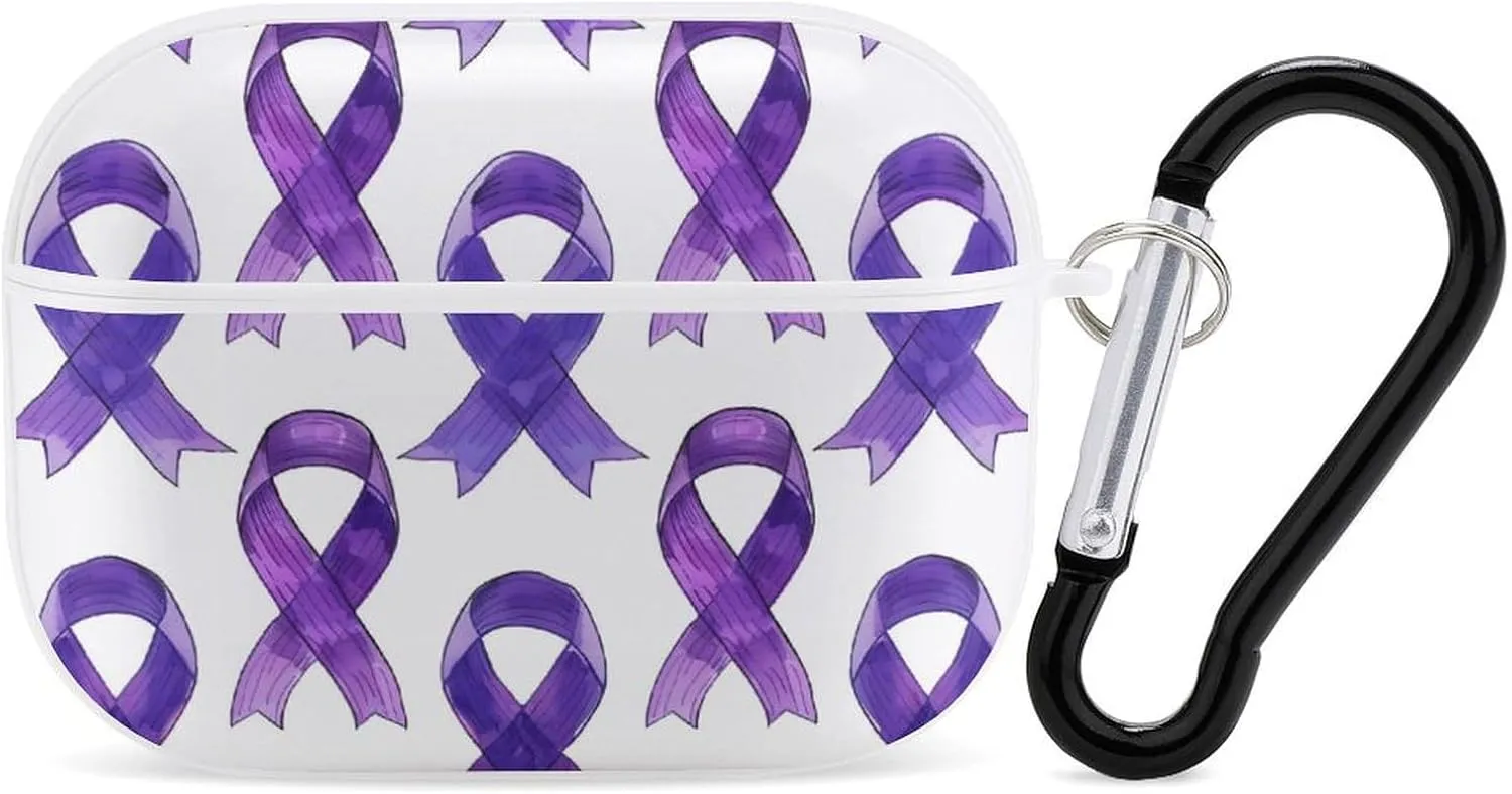 Purple Alzheimer Ribbon Funny Hard Case Compatible with Airpods Pro Earbuds Headset Cover Protective Storage Bag for Men Women