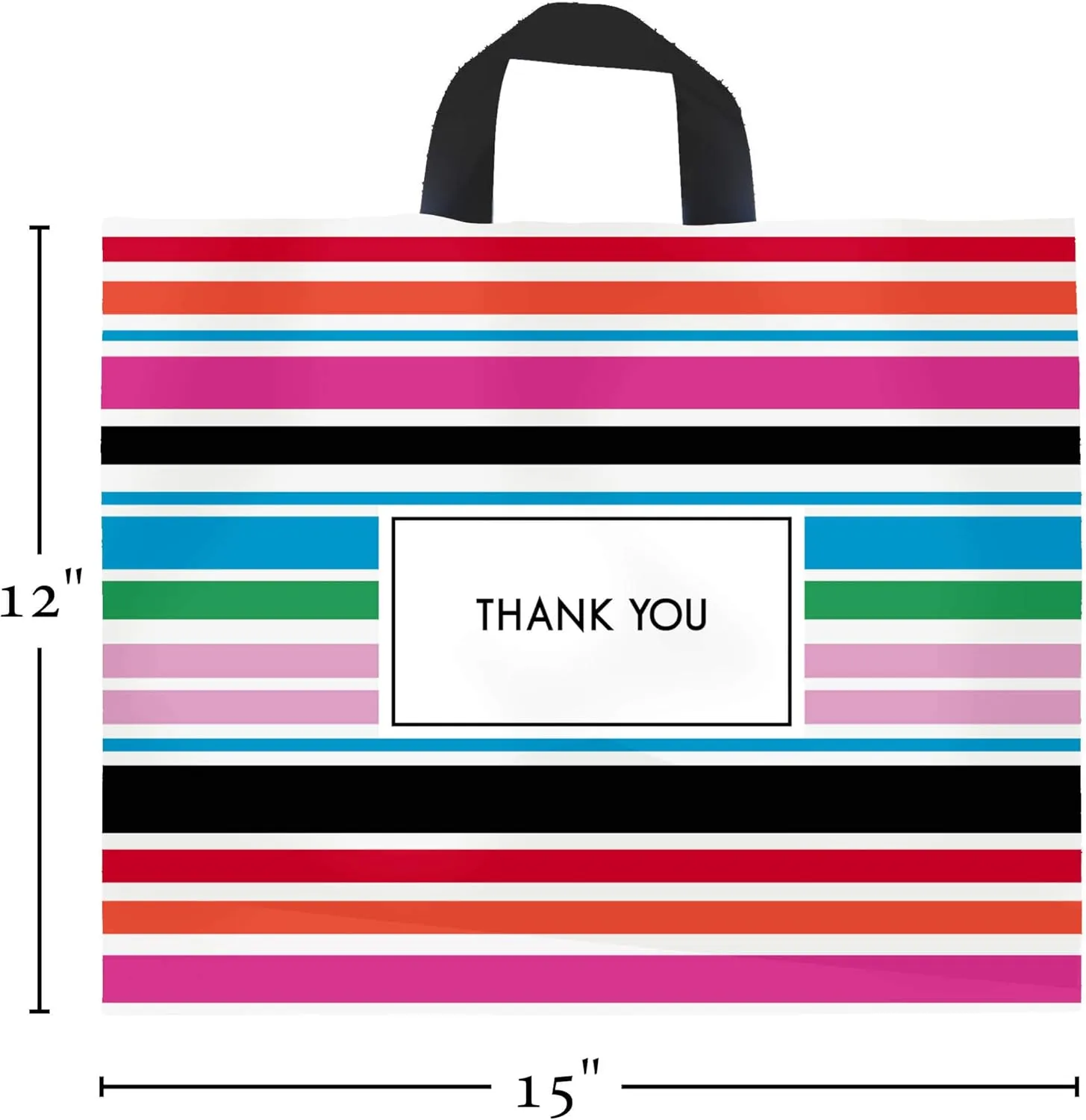 Purple Q Crafts Thank You Bags for Business Striped Plastic Bags 50 Pack Shopping Bags for Boutique with Soft Loop Handle
