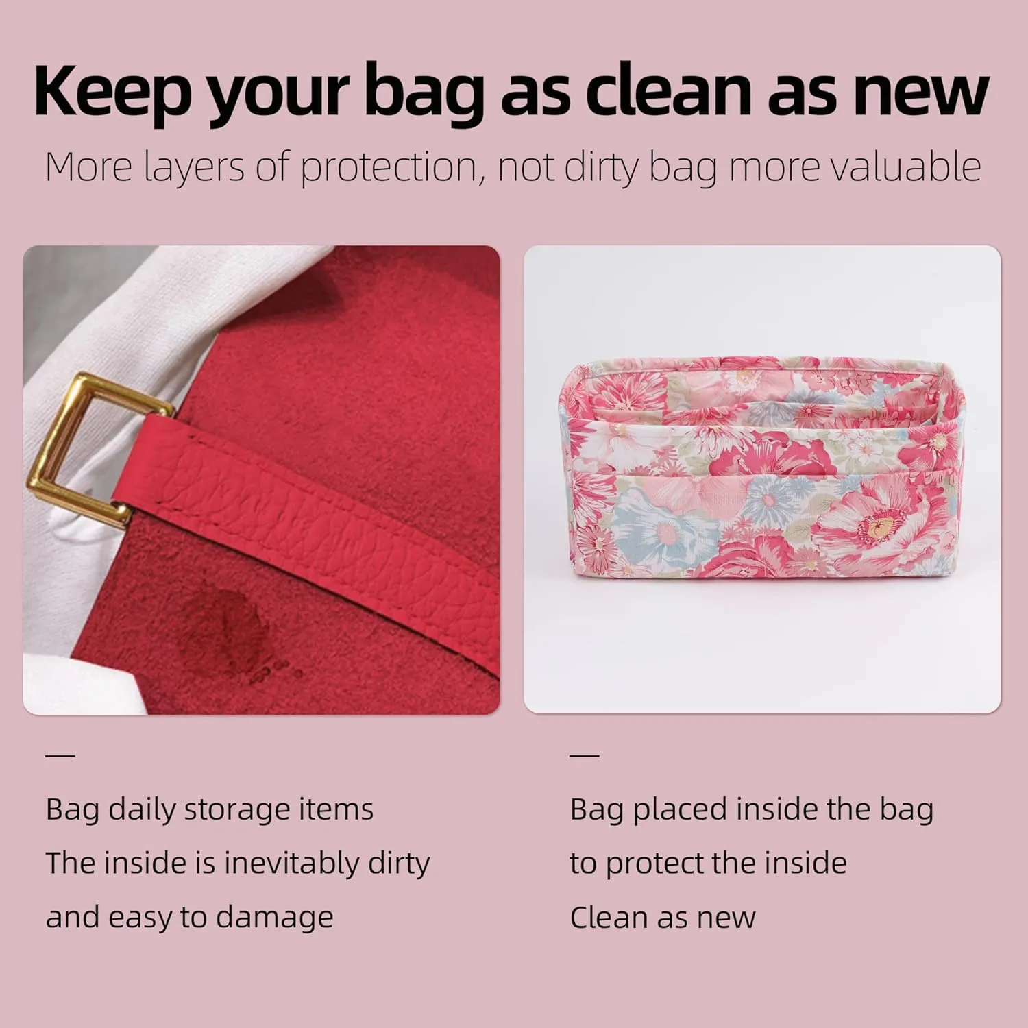 Purse Organizer Insert Fits Chanel Classic Flap Bags, Lightweight Bag Shaper for Women Luxury Handbag Tote, Soft Inner Bag(CF Maxi32,Blooming)