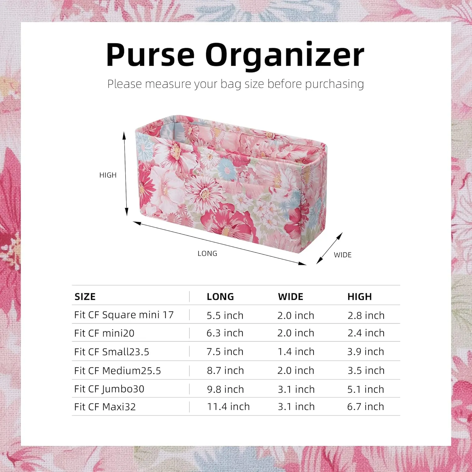 Purse Organizer Insert Fits Chanel Classic Flap Bags, Lightweight Bag Shaper for Women Luxury Handbag Tote, Soft Inner Bag(CF Maxi32,Blooming)