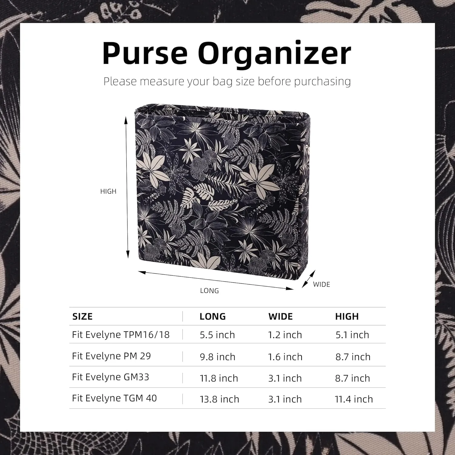 Purse Organizer Insert For Evelyne TPM/PM/GM/TGM, Lightweight Bag Shaper Liner, Soft Luxury Handbag Tote Inner Bag(TPM-mini,Dark Fragrance)
